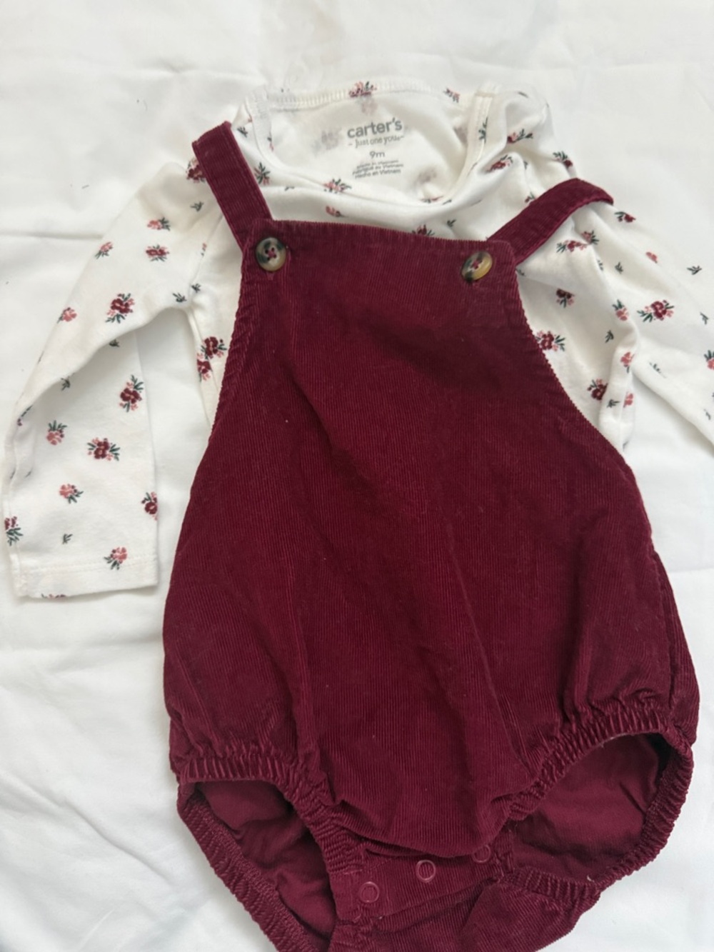 Carter's Wine Corduroy Bubble Romper with Floral Bodysuit